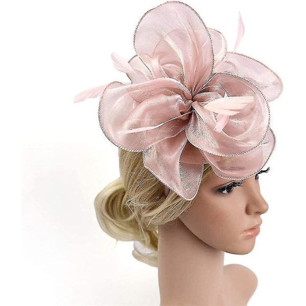 Fjær Mesh Party Hat Floral Glitter Tiara Clip Og Hodebånd Kvinner Pink