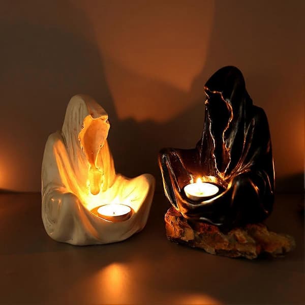 Spøkelseslysestake Halloween Horror Gotisk Lysestake Gotisk Skummel Telys Horror Lysestake Hvit