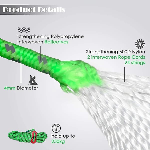 6-pack reflekterande 4 mm tältlinor ultralätta campingrep Fluorescent green