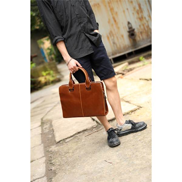 Miesten käsilaukku Vaakasuora miesten laukku Yksi olkapää Crossbody Business Tietokone Salkku Retro Trend Laukku Ruskea