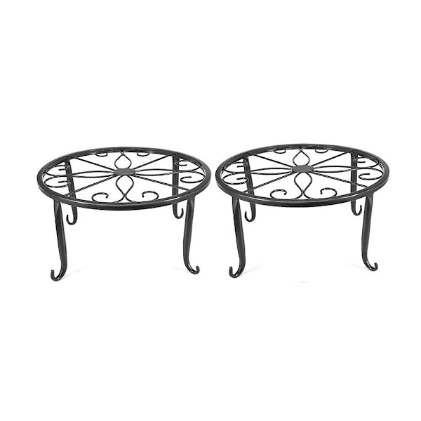 2 st blomkruka stativ rund smidesjärn blomkruka hållare hem växt stativ golv blomkruka rack 2pcs Black