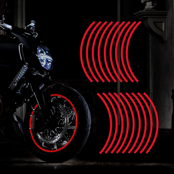 12\" Reflekterende Felg Strimmel Klistremerke for Motorsykkelhjul Bil Sykling Sykkel Natt Reflekterende Sikkerhetsdekorasjon Stripe Universal (Rød)