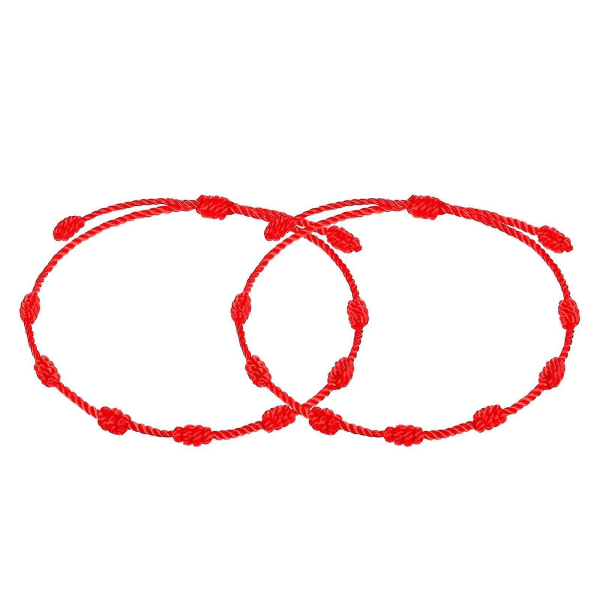 2st röd sträng armband Handgjorda kabbala skydd amulett knutar tråd Lycka till armband