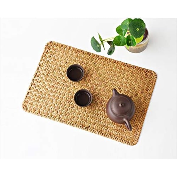 Set med 4 rottingunderlägg, 43 x 30 cm, rektangulära rottingunderlägg, naturliga sjögräsunderlägg för middag/kaffebord