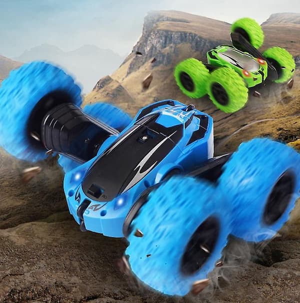 Fjärrkontrollbil, 2,4 GHz elektrisk tävlingsbil dubbelsidig rullande roterande rotation Blue