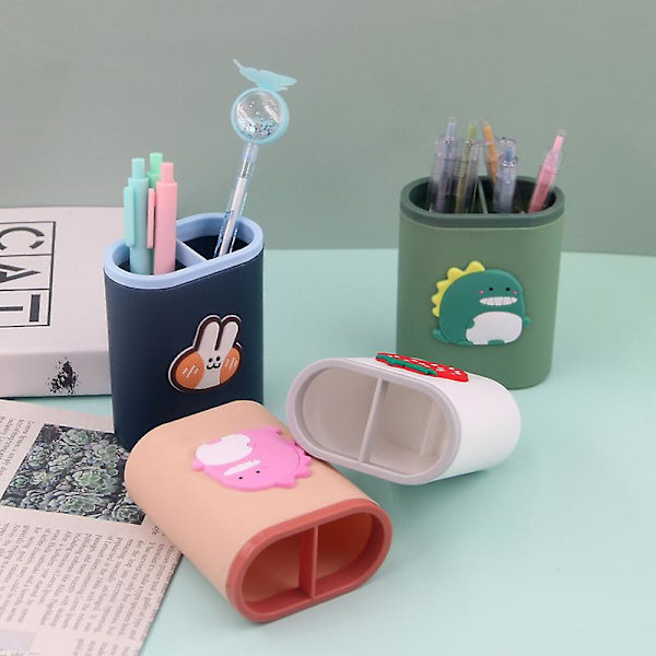 Söt pennhållare pennfodral kontorsbord skrivbordsmaterial sminkborsthållare Pink Dinosaur