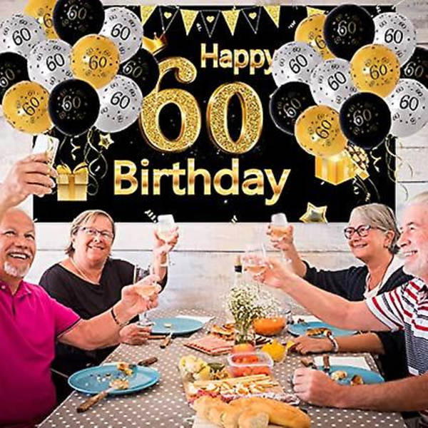 Ballon til mænd og kvinder, 15 stk. fødselsdagsballon sort guld fødselsdagspynt 60th