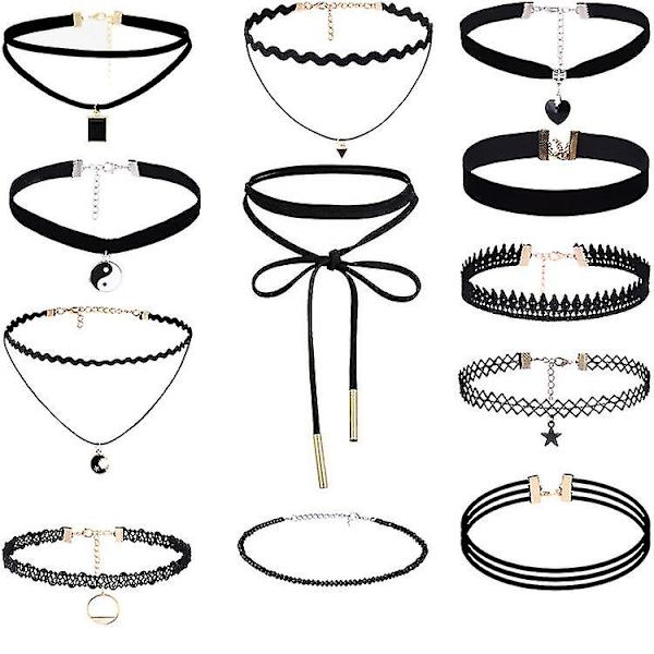 12 stk. Choker Halskæde Sæt Stræk Klassisk Gotisk Choker
