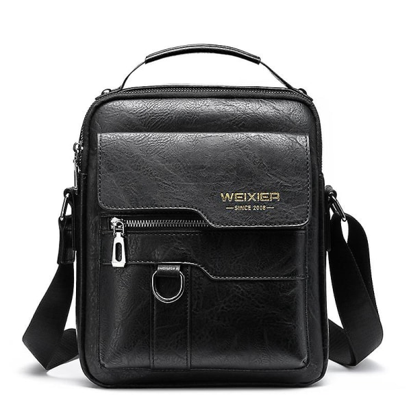 Messenger-väska för män Crossbody-axelväska Liten Vintage Pu-läderväska Crossover-handväska Black