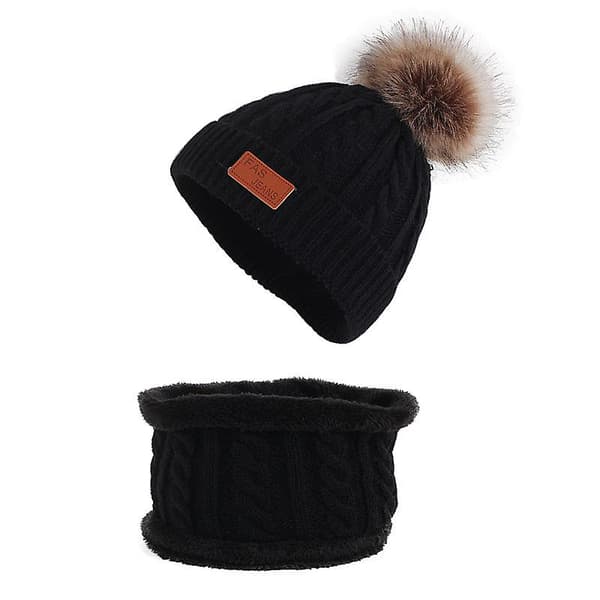 Ullmössa för småbarn Enfärgad Vinter Twist Enkel Pom Pom Stickad Mössa Black