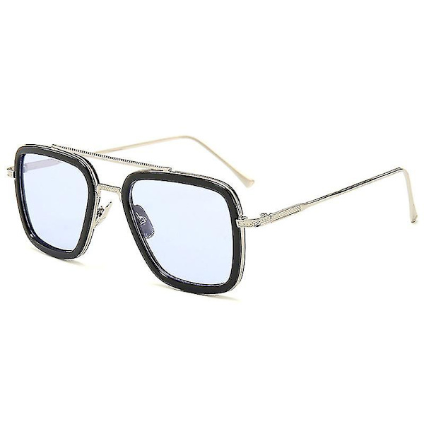 Solbriller Retro Kvadratiske Briller Silver Frame Light Blue Lenses