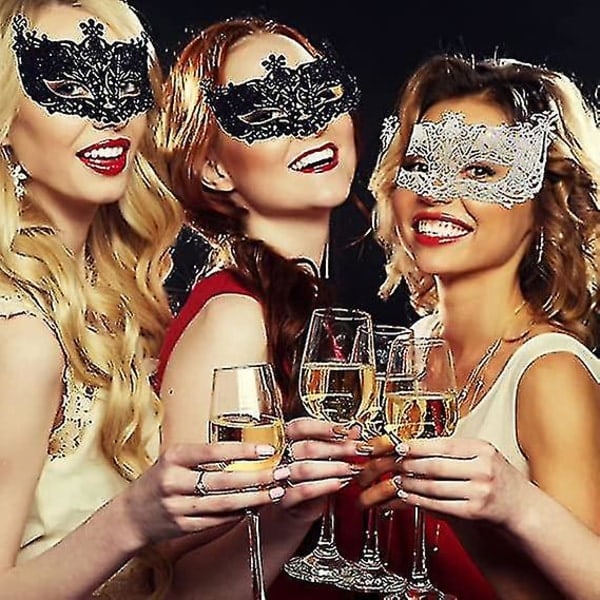 2 stk Maskerademaske, Svart Filigran og Sølv Filigran Fancy Juler Maskerademasker for Maskeradeball