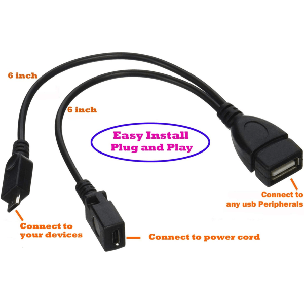 AuviPal 2 in 1 Micro USB - USB -sovitin (OTG-kaapeli + virtakaapeli) FireStickille, Playstation Classicille ja muille - 2 pakkausta