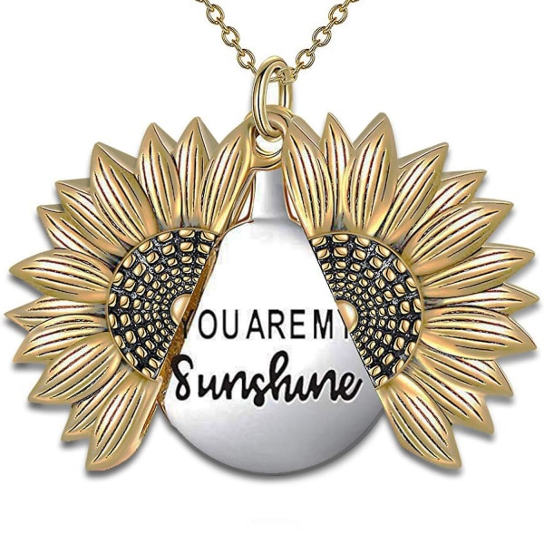 You Are My Sunshine Necklace - Solros Halsband Medaljong med graverat dolda meddelande hänge för kvinnor, mor, dotter