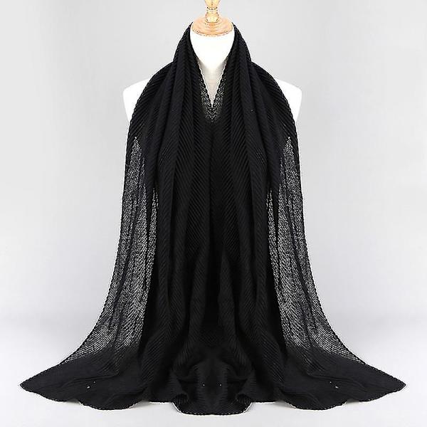 Ny Fashion Twill Präglad Plisserad Halsduk, Bomull Och Linne Huvudduk, Dam Huvudduk, Halsduk black