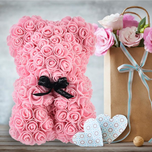 Rosenallebjörn, blommabjörnunge, evigt ros evighetsblomma för fönsterdisplay, jubileumsjubileumspresent för alla hjärtans dag Ljusrosa