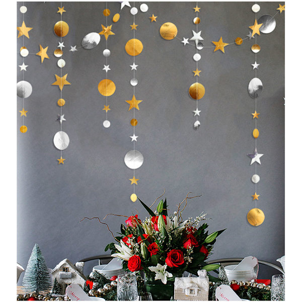 4m Champagne Gold Party Dekorative Dot Flora Funklende Stjerner Sash Hængende Stjerner Banner Baggrund Forlovelse/Fødselsdag/Bryllup/Baby Shower