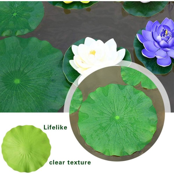 Konstgjorda näckrosor, flytande växter och realistiska lotusblad för hem, trädgård, damm, pool, akvarium och landskap 3 stycken 18 cm