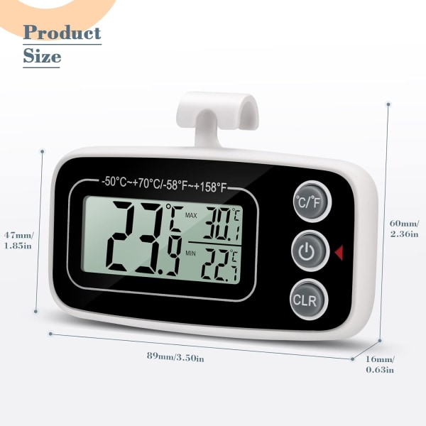 Digitalt køleskabs termometer temperatur -50°C til 70°C med krog til køleskab fryser LCD-display let at læse, 2 stk.