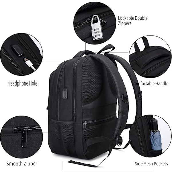 Antistöld Ryggsäck för Laptop 18 Tum Män Vattentät Stor Kapacitet Funktionell Laptop Ryggsäck för Resor Skola Affärer