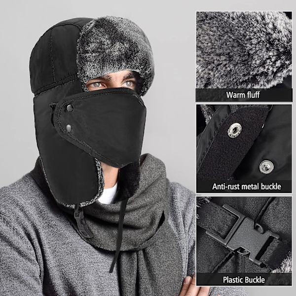 Vinterhattar för kvinnor och män, vinterhatt Trapper Hat Ushanka, öronlapp hakskydd och vindtät mask