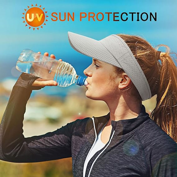 Visor miehille ja naisille - Golf-tennisaurinkolippalakki Säädettävä urheiluaurinkolippalakki Erittäin ohut Nopeasti kuivuva lippalakki Unisex-lippis, harmaa