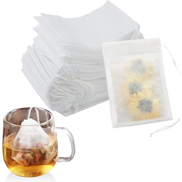 Förpackning med 200 tefilterpapper för löst te, 7 X 9 cm tepåsar för löst te engångs med dragsko, tefilter, tepåsar för doftte, kryddor,
