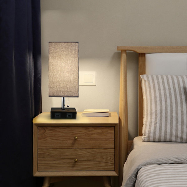 USB-oppladbar stoffbordlampe, amerikansk enkel moderne firkantet soveromslampe, liten nattlampe, amerikansk standard