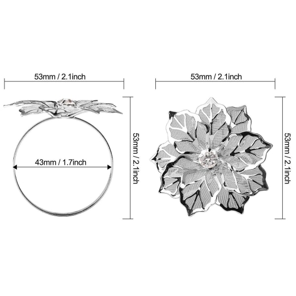 12 stk. hule blomst servietringholder metal servietringe til bryllupsfest ferie banket middag Silver