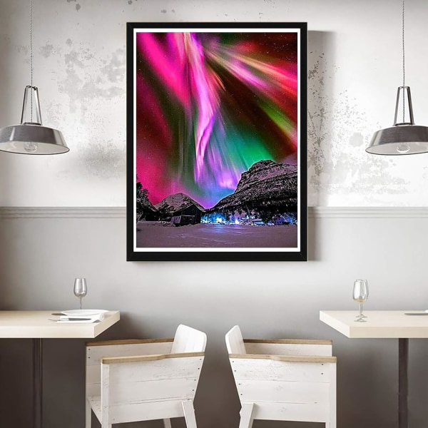 Aurora diamond painting , diamantkonst, målning efter siffror, rund hantverksduk med strass för hemväggdekor 12x16tum