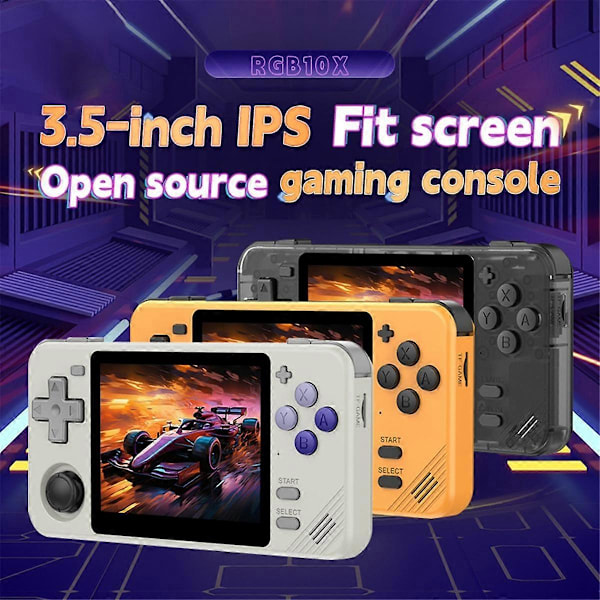 RGB10X Håndholdt Spillkonsoll 64GB 3.5 Tommers IPS Skjerm Åpen Kildekode for PSP Simulator Videospillkonsoll A
