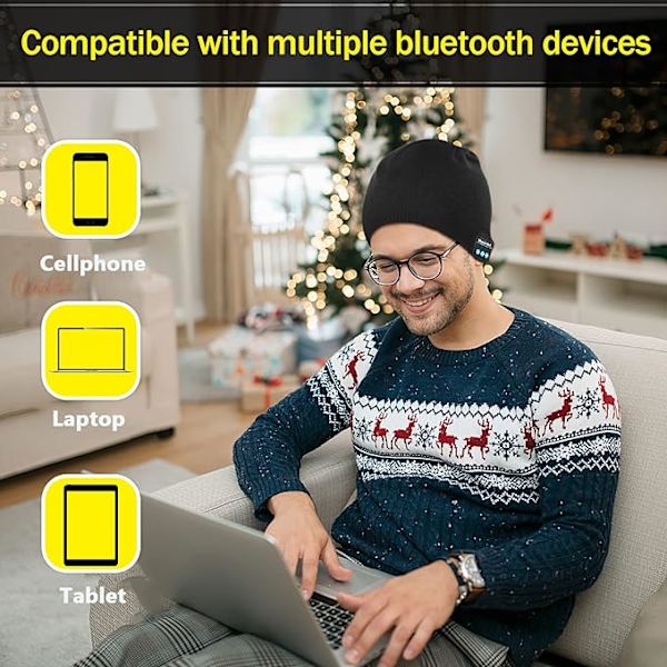 Bluetooth 5.0 trådlösa hörlurar stickad ullmössa vintervärme samtal musik Bluetooth mössa