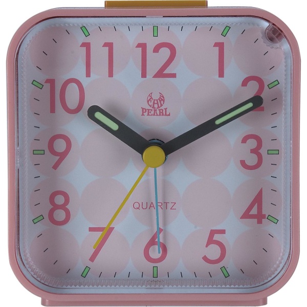 Liten batteridriven analog väckarklocka tyst icke tickande, stigande pipljud, ljusfunktioner Pink