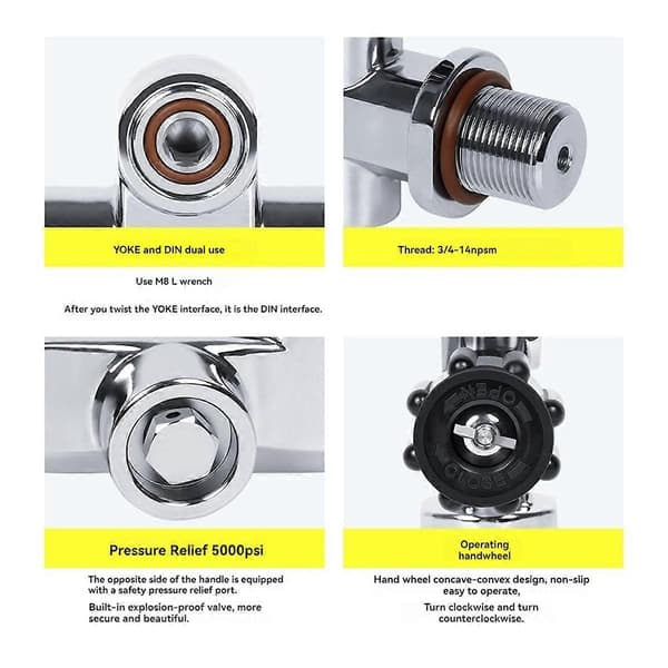 5000Psi 3/4-14NPS G3/4 Högtrycksventil för dyktank, cylinderreduceringsventil för YOKE/DIN