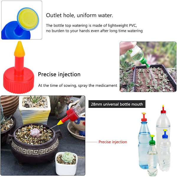 6 stk. flasketop vanding plast plante vanding spids sprinkler egnet til 28mm flasker top vanding frø såbed havevanding 3 farver rød