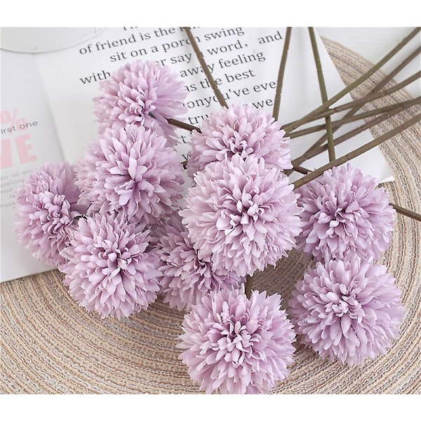 12 stk. Chrysanthemum Ball Blomsterbuket Lang Stil Blomster Chrysanthemum Kunstige Blomster Hortensia Boho Blomster Floral Purple