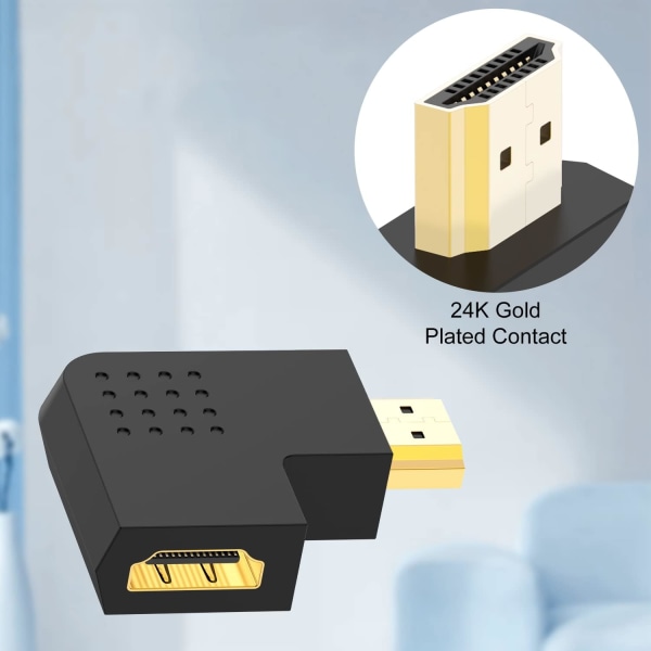 4-pak fladt HDMI-adapter, 90 graders vinklet lodret fladt HDMI-adapter han til hun venstre og højre vinklet