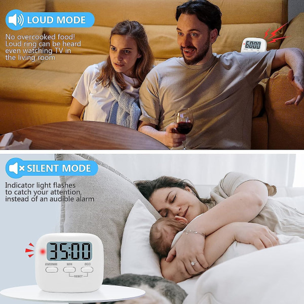 Korta tid larmklocka, 2 stycken, kökstimer, digital timer, magnetisk äggtimer, köksklocka, nedräkningsur, kök med LCD högt larm Fo