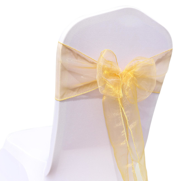 25 st Sorganza stolsöverdrag Tulle rosetter Sash Tie Ribbon Bröllopsfest Faint Yellow