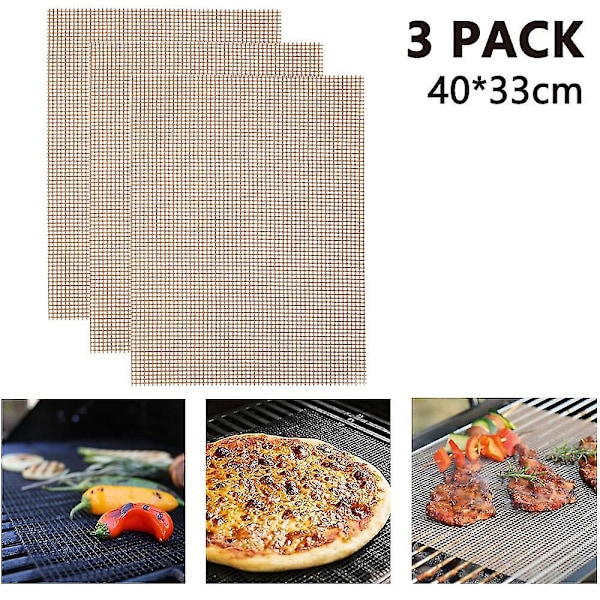 3 stk. Bbq Grill Mesh Mat Non Stick Sheet Liners Grilling Mats Nonstick