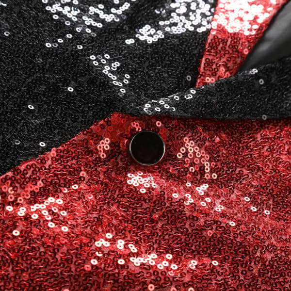 Sequin Glitter Blazer til Mænd En-Knaps Spids Krave Smokingjakke sort og black and Red S