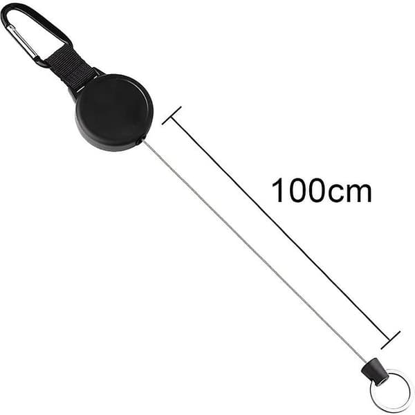 2 stk. Nøglering med 100 cm metal kabel, robust nøglering med rulle, sort