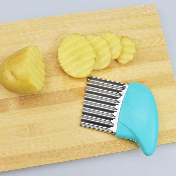 Potetchipser i rustfritt stål med bølgeblad, chipskutter, krinkelslicer, grønnsakshakker, blå