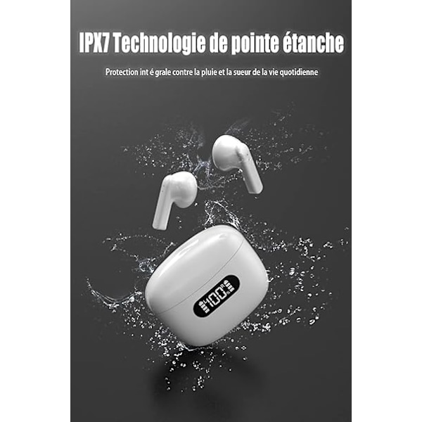 Trådlösa Bluetooth-hörlurar, IPX7 Vattentäta Trådlösa Hörlurar, Bluetooth 5.2 Hörlurar, Touch Control, Inbyggda Mikrofoner, 30 Timmars Spela