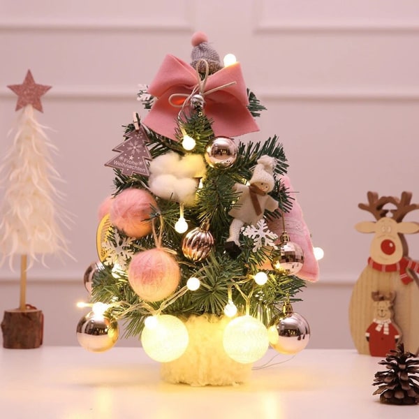 Rosa julgran 60 cm Mini konstgjord julgran LED-lampor Jul Heminredning Presenter Pine Julgran Set