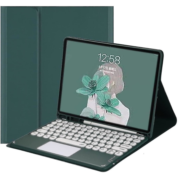 Ipad Pro 12,9-tommer aftagelig touch Bluetooth rundt tastatur etui DarkGreen
