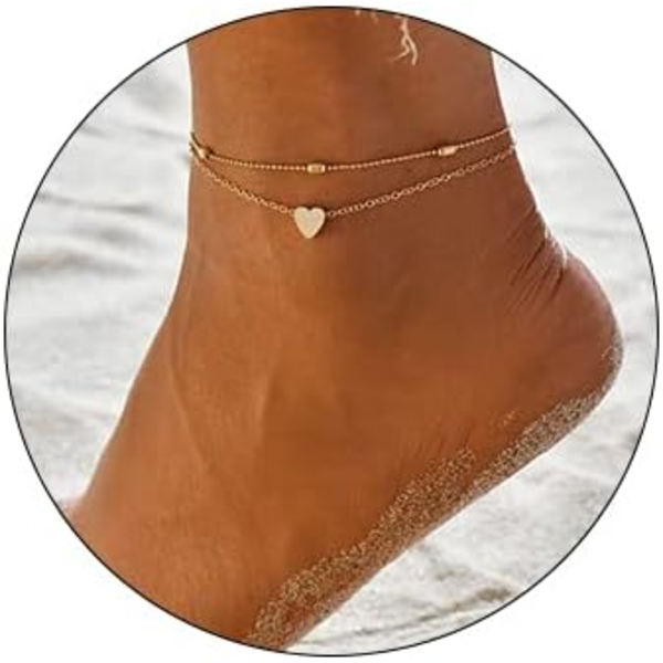 Anklet-rannekoru Sydän nilkkakoru Muodikkaat helmet Jalkaketju Kultaa naisille ja tytöille