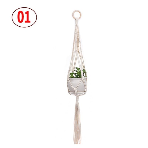 2 st Macrame växt hängare vit handgjord bomullsrep inomhus utomhus hängande växtkruka 1