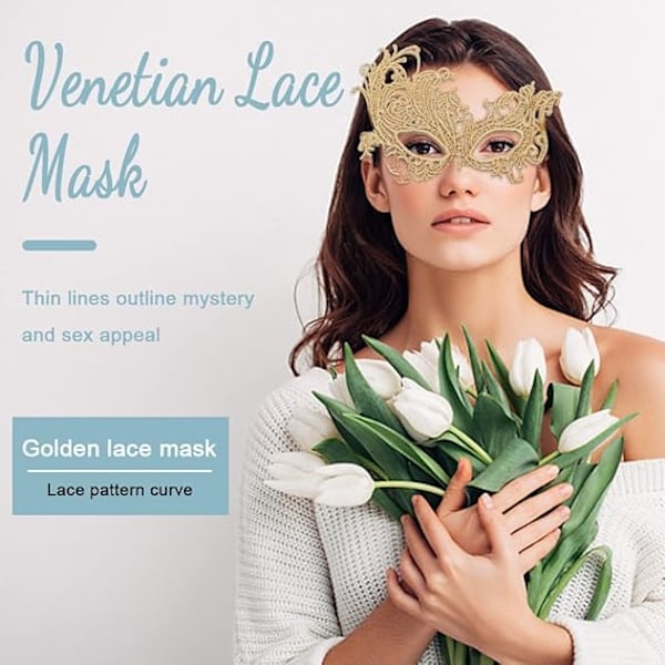 Lady Luck Venetiansk Mask för Män, Halloween Maskerad Dubbel Tråd Spets Mascara Venetiansk Mask med Guld Phoenix - Ospecificerad