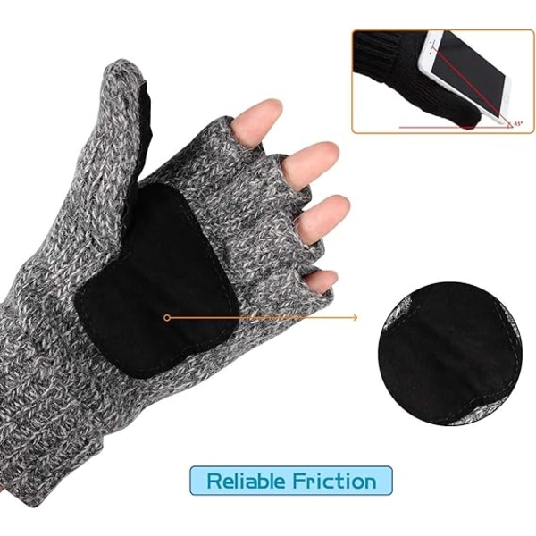Stickhandskar i ylle halvfinger clamshell för män och kvinnor på vintern Koreansk ull plysch förtjockat läder för varm ridning, ljusgrå